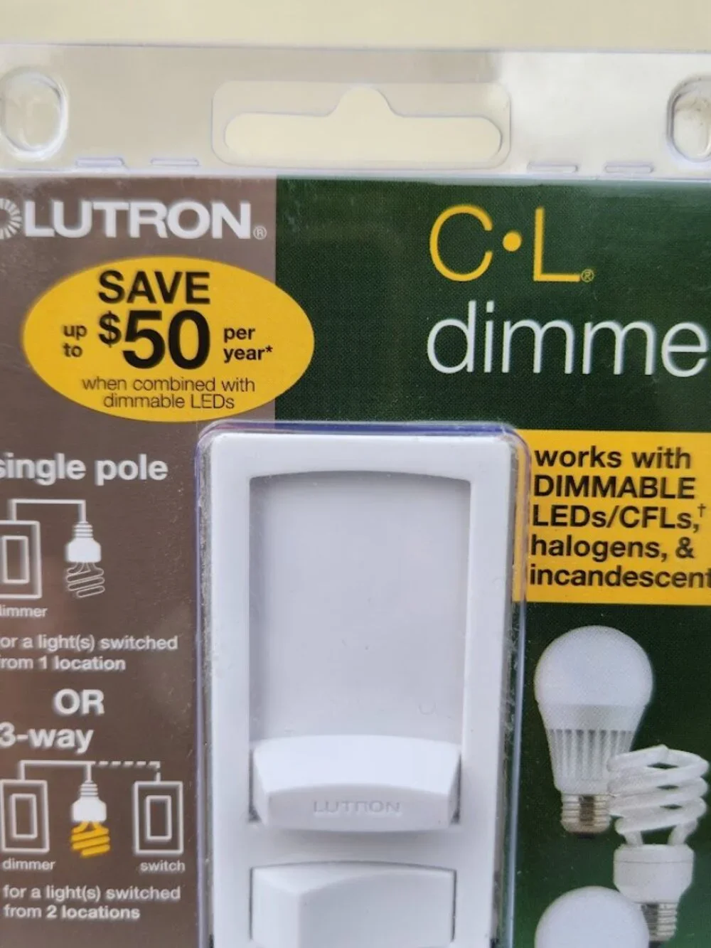 NEW Lutron Skylark Contour LED Dimmer Light Switch 3-Way for Dimmable LED Haloge
